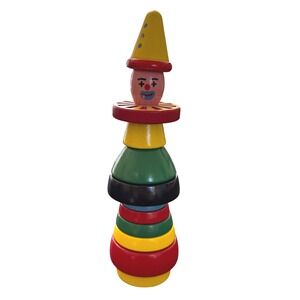 Vintage BRIO Wooden Clown Stacking Toy – Made in Sweden (1960s–70s)
